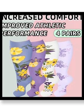 🆕 4 Pk Plus Size Womens Compression Knee-High Socks
